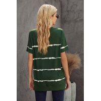 Green Tie-dye Stripe Casual T-Shirt