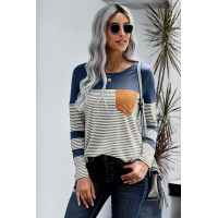 Blue Pinstripe Patch Pocket Top