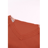 Orange Contrast Eyelet Thermal Knit Top