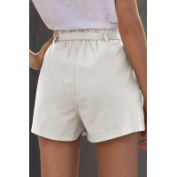 Beige Tie Waist Casual Shorts with Pockets