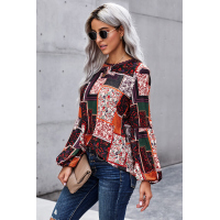 Multicolor Bohemian Floral Print Patchwork Top