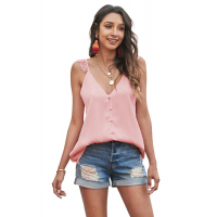 Pink Adjustable Lace Straps Buttons Tank Top