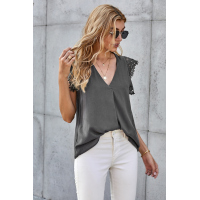 Gray Sleeveless Crochet Lace Blouse