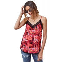 Red Print Lace Cami Tank