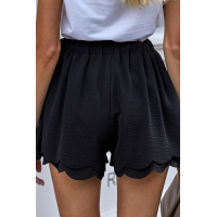 Black Scalloped Tie Front Shorts