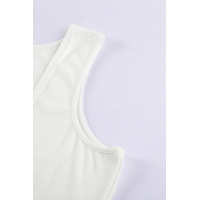 White Sleeveless Scoop Neck Button Tank Top