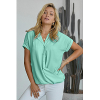 Green Road To Success Button Up Drape Blouse