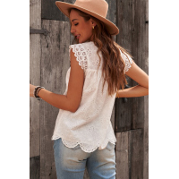 White Sleeveless Eyelet Tank Top