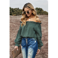 Green Off-the-shoulder Ruffle Top