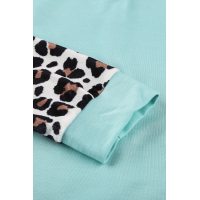 Sky Blue Crisscross V Neck Leopard Sleeve Blouse