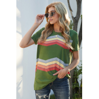 Green Colorful Wavy Stripes Print Short Sleeve Tee