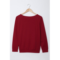 Burgundy THANKFUL Print Off Shoulder Long Sleeve Top without Strap