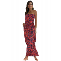 Red Bohemian Bandeau Floral Print Maxi Dress