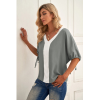 Gray V Neck Colorblock Dolman Top