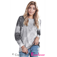 Ombre Gray Tie-dye Long Sleeve Top