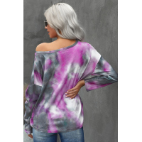 V-neck Knotted Rose Tie-dye Top