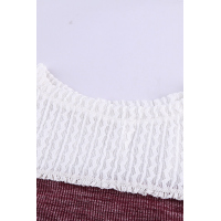 Wine Colorblock Crochet Hollow Out Long Sleeve Top