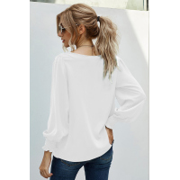 V Neck Lace Patchwork White Blouse