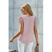 Pink Sleeveless Crochet Lace Blouse