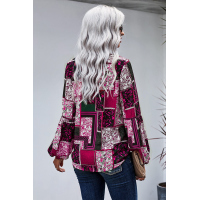 Rose Bohemian Floral Print Patchwork Top