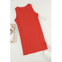 Orange Chest Pocket Tank Mini Dress