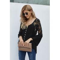 Black Crochet Lace Button Top