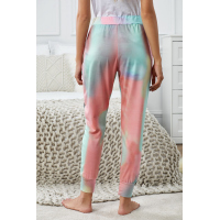 Pink Tie-dye Color Block Drawstring Pants