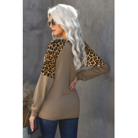 Khaki Leopard Stitching Long Sleeve Top