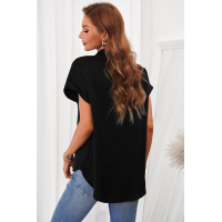 Black Collared Button Short Sleeves Shirt