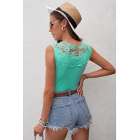 Sky Blue V Split Neck Crochet Patchwork Tank Top