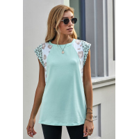 Mint Leopard Cap Sleeve Casual Top