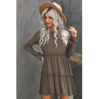 Long Sleeve Ruffled Solid Swing Mini Dress