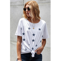 White Star Print Short Sleeve T-shirt 