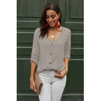 Apricot Button Detail Roll Up Sleeve Blouse