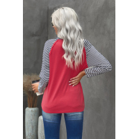 Blue Cowl Neck Stripe Splice Casual Long Sleeve Top