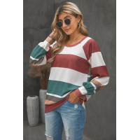 Multi-color Striped Balloon Sleeves Top