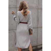 Gray Ribbed Midi Sweater Dress