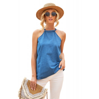 Sky Blue Halter Neck Denim Tank Top