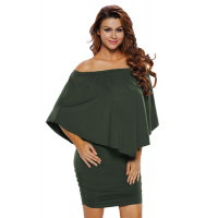 Multiple Dressing Layered Army Green Mini Poncho Dress