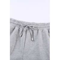 Gray Tie Waist Side Pockets Cuffed Lounge Shorts