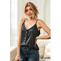 Black Spaghetti Strap Buttoned Tank Top