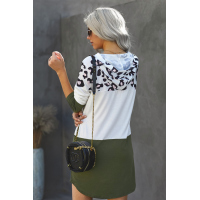 Green Leopard Color Block Splicing Long Sleeve Cotton Mini Dress