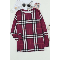 Plaid Pocketed Long Sleeve Top with Suede Elbow Patch