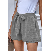 Gray Scalloped Tie Front Shorts