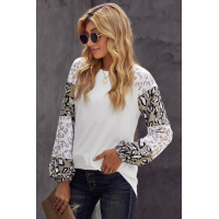 Beige Leopard Print Bubble Sleeve Top