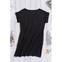 Black V Neck Cuffed T-shirt Dress