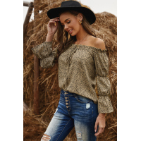 Frilled Off-the-shoulder Cheetah Blouse