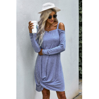 Sky Blue Cold Shoulder Twist Knit Mini Dress