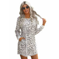 Leopard Print Crew Neck Long Sleeve Mini Dress