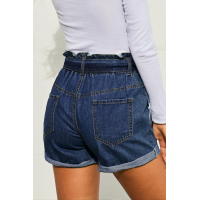 Medium Blue Paper Bag Waist Denim Shorts